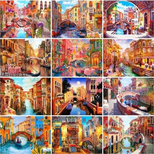 AZQSD Diy Coloring By Numbers City Street Lake Bridge Unique Gift For Children Painting By Numbers Landscape Decor For Home