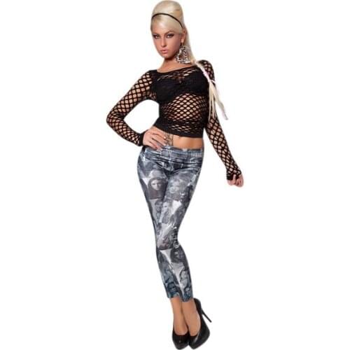 Free Shipping ML7505 Printing styles faux denim jeans looks women skinny leggings pencil pants