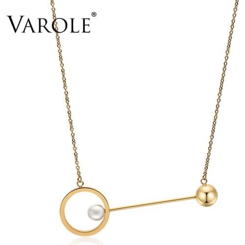 VAROLE Imitation Pearl and Ball Choker Necklace Gold Color Necklaces Pendants Stainless Steel Necklace Women Chocker