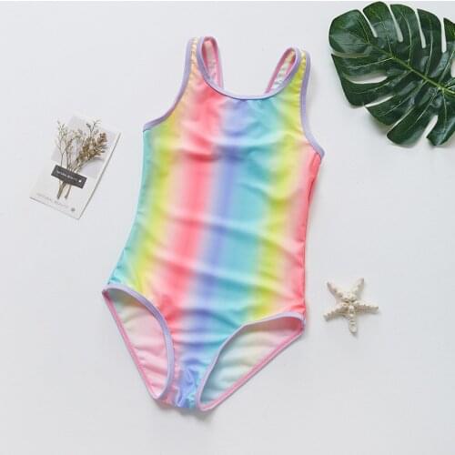 Toddler Baby Kids Girls Stripe Rainbow Swimwear Swimsuit Beach Romper Clothes Beachwear Baby Bathing Suit Swimming Costume new