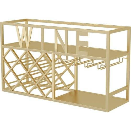 Sample Available Home Decorative Golden Wall Mount Large Metal Wine Rack with Glass Holder for Wine Display