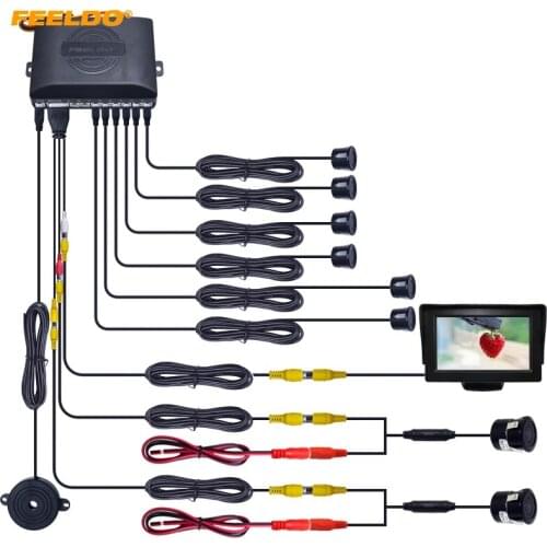 FEELDO 1Set Car 4.3" LCD Monitor 6 Sensors Parking Sensor 2pcs CCD Camera Dual Visual Rearview Video Parking Radar System