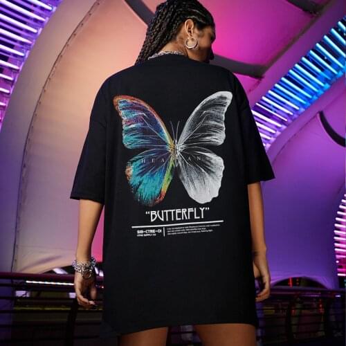 Men Women Hip Hop Oversize T Shirt Harajuku Butterfly Printed Tshirt Short Sleeve Cotton Loose Streetwear T-Shirt Plus Size