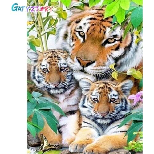 GATYZTORY Tiger Coloring By Numbers Animals Paint By Numbers Picture On Canvas Home Decor Acrylic Paints 60x75cm