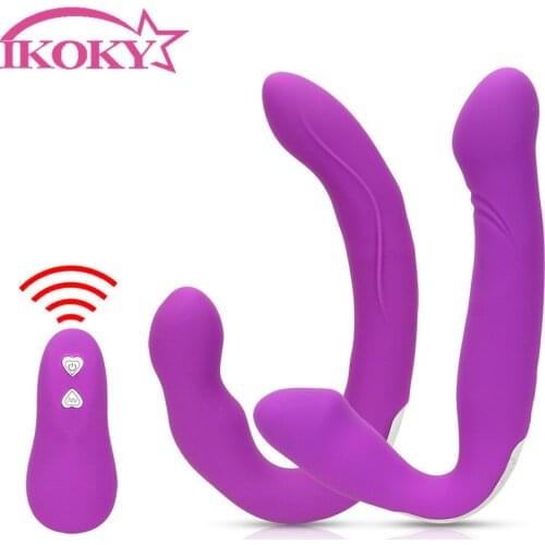 10 Speed Dildo Vibrator Lesbian Strap on Double Penetration Dildos Anus Massage Clitoris Stimulator Sex Toys for Woman Control