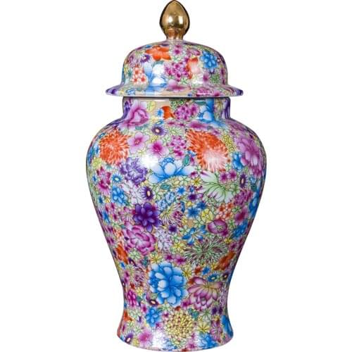 Jingdezhen ceramic ware enamel color flower general tank Ming and Qing classical Chinese style antique living room, study orname