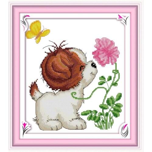 Joy Sunday Cross Stitch Kits Embroidery Needlework Sets Printed on Canvas Lovely Puppy Paintings 11CT14CT DIY Embroider Sets