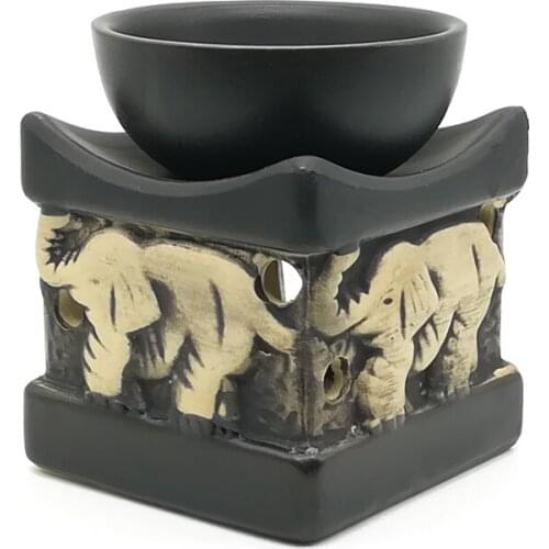 Thailand Style Elephant Ceramic Sandalwood Furnace Essential Oil Lamp Black Color Beauty Salon Hotel Aroma Burner Home Decor
