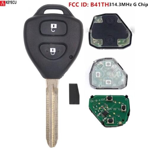 Keyecu for Toyota Hilux Yaris 2012 2013 Remote Control Car Key Fob 2 Button 314.3MHz G Chip FCC ID: B41TH