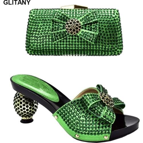 New Arrival Italian Designer Shoes and Bags Matching Set Decorated with Rhinestone Shoe and Bag Set African Sets 2019 Party Shoe