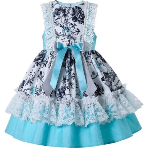 Pettigirl Floral Dresses for Girls Summer Sleeveless Lace Flower Girl Dresses with Pearl Decration