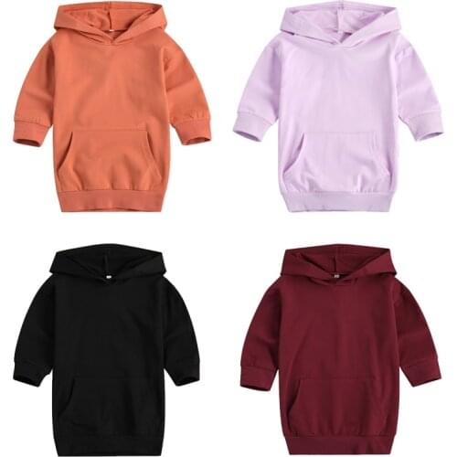 Lioraitiin 1-5Yeasr Toddler Baby Girl Dress Hooded Long Sleeve V-Collar Princess Front Pocket Warm Hat Fall Solid Dress 4Styles