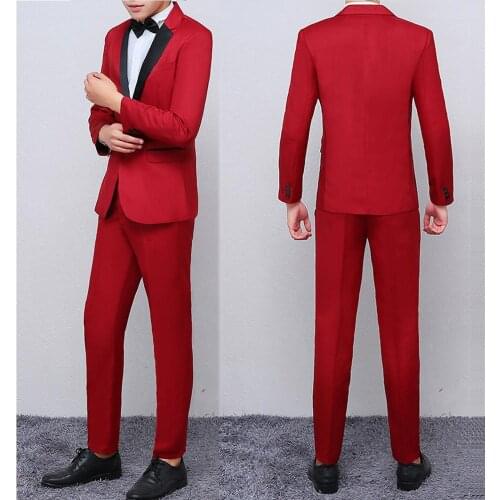 Fashion Red Suit Men 2019 Formal Wedding Suits for Men Slim fit Groom Tuxedo Jacket with Pants 2 piece New Design Suit Blazer