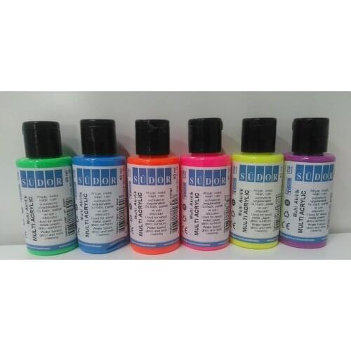 Sudor Multi Acrylic Paint Set Water Based 6pcs.x40 ML Fluorescent 2colors For Canvas Stone Wood Paper Glass Surfaces