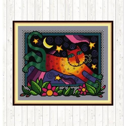 Rainbow Cat Needlework Embroidery Patterns Embroidery Kits Cross Stitch Kits DIY Crafts 14ct 11ct Count Print Canvas Home Decor