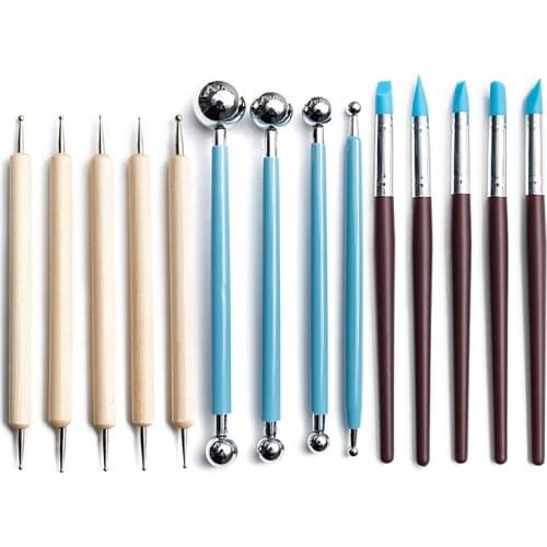 14 Pcs Set Creativity Style Pottery Clay Tools Set Wood Double-ended Drill Pen Ball Stick Creasing Pen Pottery & CeramicsTools