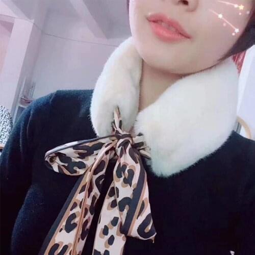 New luxury scarf Fur muffler scarf pullover Leopard small streamer womens winter thermal rex rabbit hair false collar scarf