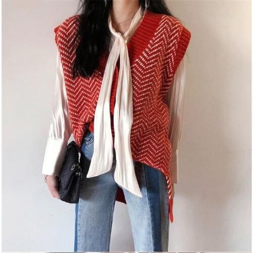 Autumn Casual Vest Knitted for Women V Neck Sleeveless Korean Style Loose Buttons Cardigan Female Winter White Black Clothing