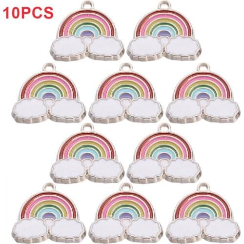 10pcs/set Cute Rainbow Enamel Pendants Alloy Rainbow Cloud Enamel Charm Pendant Jewelry Necklace DIY Craft