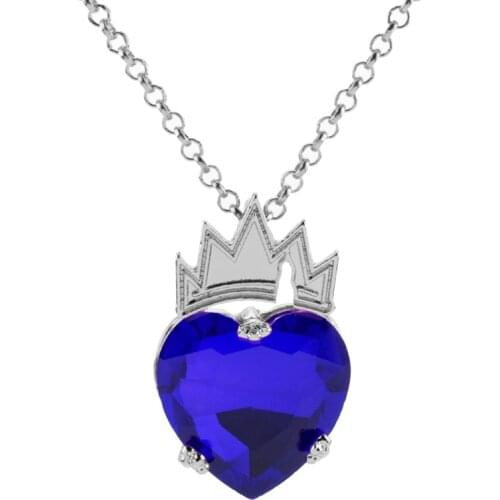 Red Blue Heart With Crown Pendant Necklace For Women Descendants Shinny Necklace Wedding Jewelry Chain Colar