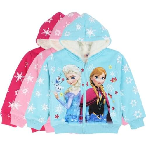 New Elsa Anna Princess Children Cartoon Long Sleeve Outerwear Clothing Fashion Coat Girl Winter Hooded Coat With Plush Jacket