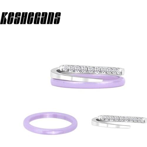 Simple Woman Jewelry 2pcs/Set Stainless Steel Crystal Opening Rings And Purple Ceramic Ring Prevent Allergy Fashion Jewelry Gift