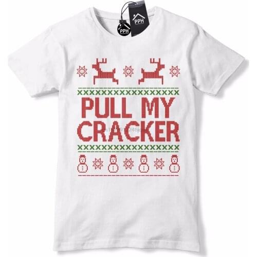 Pull My Cracker Funny Rude Christmas T Shirt Mistletoe Fair Isle Jumper Tee CH7 Cheap wholesale teesT shirt printing