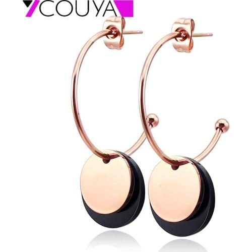Surgical Steel Half Earrings Rose Gold Black Color Double PC Round Circle Charm Stud Earrings for Women