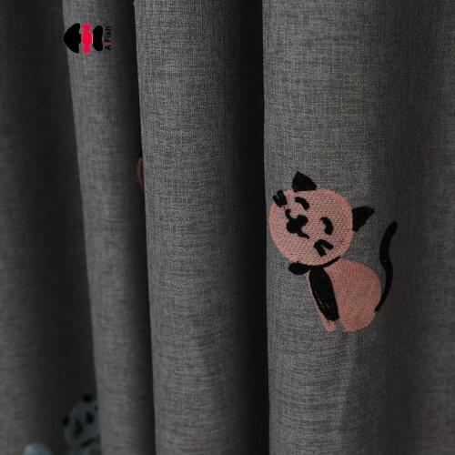 Cute Cartoon Cat Embroidered Curtains for Kids Boy Children Bedroom Kindergarten Nursery Sliding Glass Door Drapes