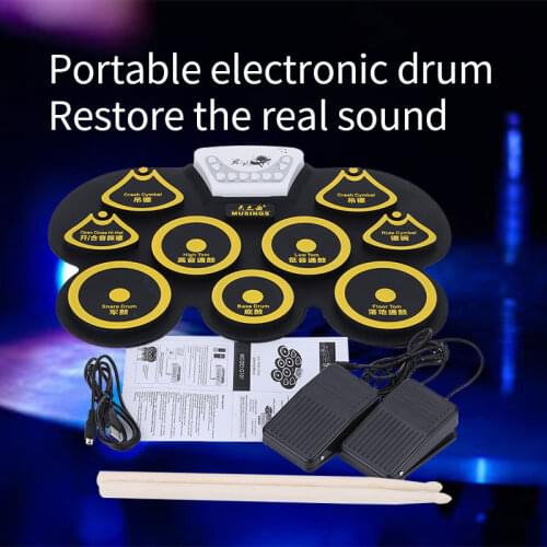 Silicon roll drum kit electronic bass drum pedal pad kids toy machine set with drumsticks percussion musical instrument