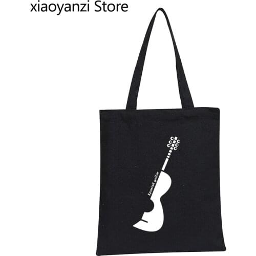 Music Student Books Bags Tote Fabric Canvas Printed Casual Fashion Design Shoulder Bags Handbags Spanish guitar Shopper Bag