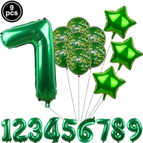 Army Ballons 1 2 3 4 5 6 7 8 9 Happy Birthday Army Decoration Camouflage Party Ballon Supplies 32inch Balloons Kid Favors Gift