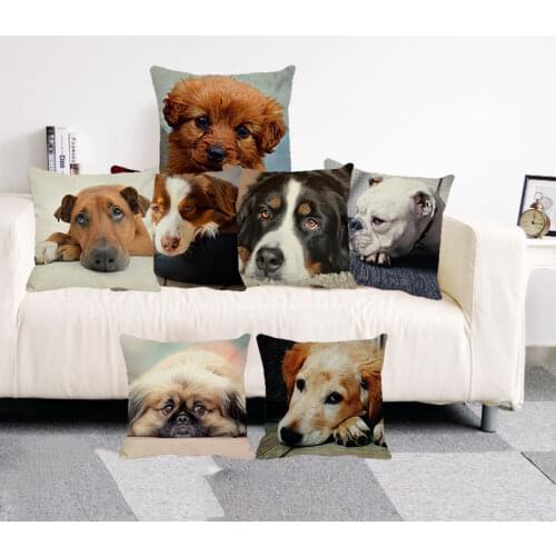 XUNYU Cute Pet Dog Pillow Cover Funny Dog 45*45cm Square Cushion Covers Linen Pillow Case Home Decor Throw Pillowcase B0037