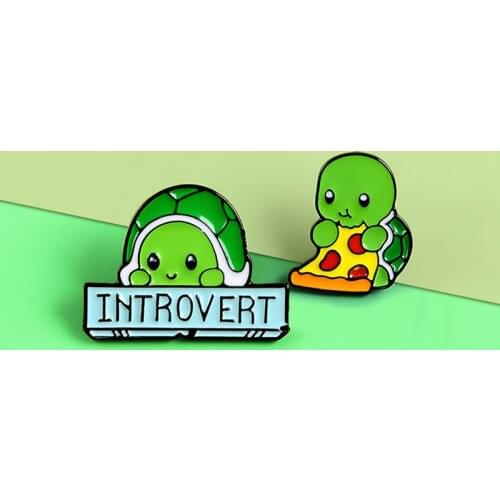 Tortoise Turtle Brooches INTROVERT Pizza Tortoise Animal Badges For Women Enamel Pins Lapel Pin Bag Animal Badge Jewelry brooch