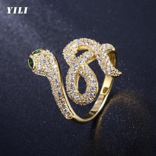 2021 Korea Gold Snake Shaped Opening Rings Fashion Zircon Inlay Snake Open Ring for Women Gothic Girls Luxury Jewelry