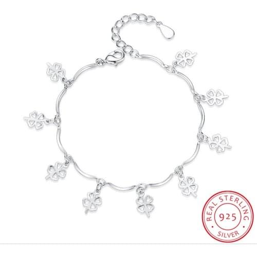 925 Sterling Silver Bracelets & Bangles For Women Sterling-silver-jewelry Lovely Clover Bracelet pulseira S-B114