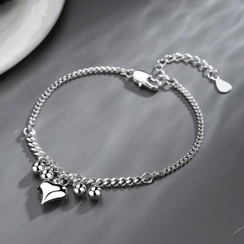 925 Sterling Silver Tassel Heart Charm Pendent Bracelet &Bangle For Women Girls Party Fashion Jewelry SL338