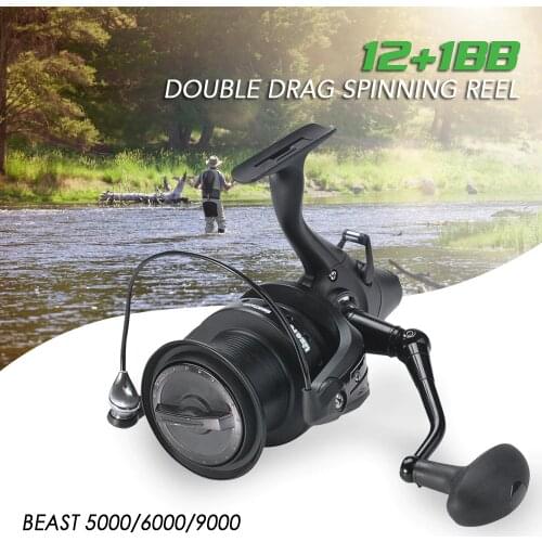 12+1 BB Spinning Fishing Reel with Front Rear Double Drag Carp Fishing Reel Left Right Interchangeable for Saltwater Freshwater