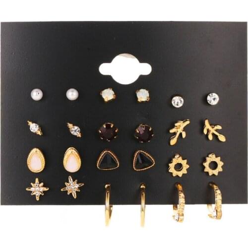 12 Pairs Flower WomenS Earrings Set Pearl Crystal Stud Earrings Boho Geometric Tassel Earrings For Women 2020 Jewelry Gift
