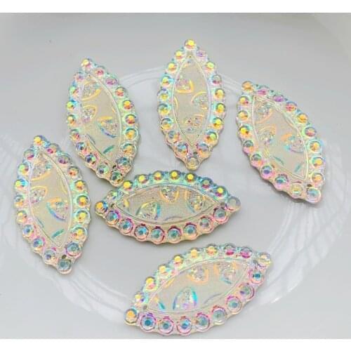 20pcs 15*30 mm AB Rhinestones Resin Beads Flat Back Sewing on Gems Horse eye Strass Applique Scrapbook Stones Craft 2holes