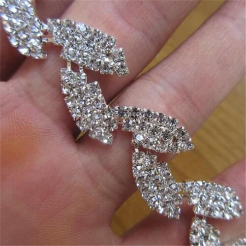 30cm Leaf Silver Glass Crystal Chain Bling Rhinestone Trim Metal Ribbon Necklace Decoration Wedding Dress Clothing Accessories