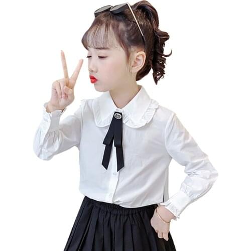 Blouse For Girls Solid Color Girl School Shirt Autumn White Blouse Childrens For Girl Casual Style Clothes Girls