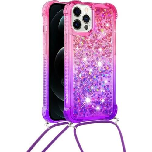 Quicksand Gradients Flash Powder Phone Cases For iphone 11 12Mini Pro X XR XS Max 6 7 8 Plus SE 2020 With Hanging Long Rope