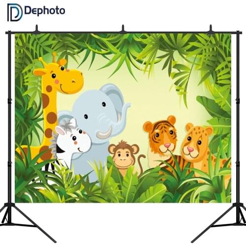 DePhoto Jungle Safari Birthday Party Photo Backgrounds Baby Cartoon Forest Poster Photography Backdrops Photocall Photo Studio