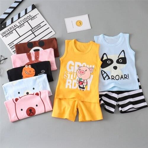 ChildrenS T-Shirt Shorts Suit For Boys Girls Baby Cute Cartoon Cotton Clothing Summer Toddler Lovely Kids Sleeveless Vest Set