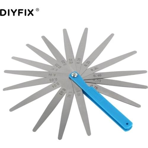 DIYFIX 17 Blades Thickness Gap Metric Filler Stainless Steel 0.02 mm to 1mm Feeler Gauge Thickness Measurement Layout Tool 100m