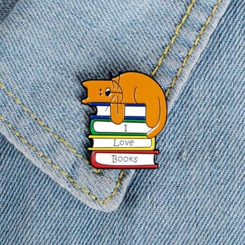 1PCS Enamel Cartoon Cat Book Brooch Pins Decoration Bag Clothes Corsage Badge Jewelry
