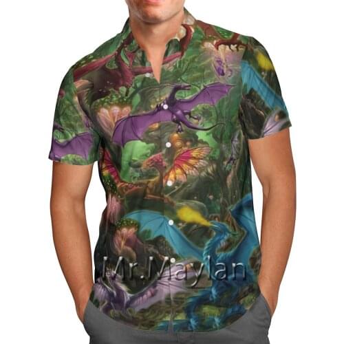 3D Printed Cartoon Dinosaur Beach Hawaiian 2021 Summer Shirt Short Sleeve Shirt Streetwear Oversized Camisa Social Chemise Homme