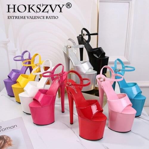 HOKSVZY 20CM Summer Patent Leather High Heels Fine Heel Sexy Nightclub Waterproof Platform Hate Sky High Womens Sandals LFD