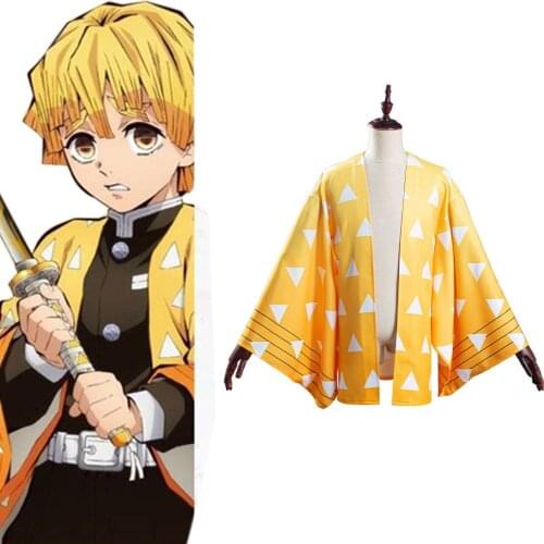 Demon Slayer:Kimetsu no Yaiba Men Agatsuma Zenitsu Cosplay Costume Kimono Coat